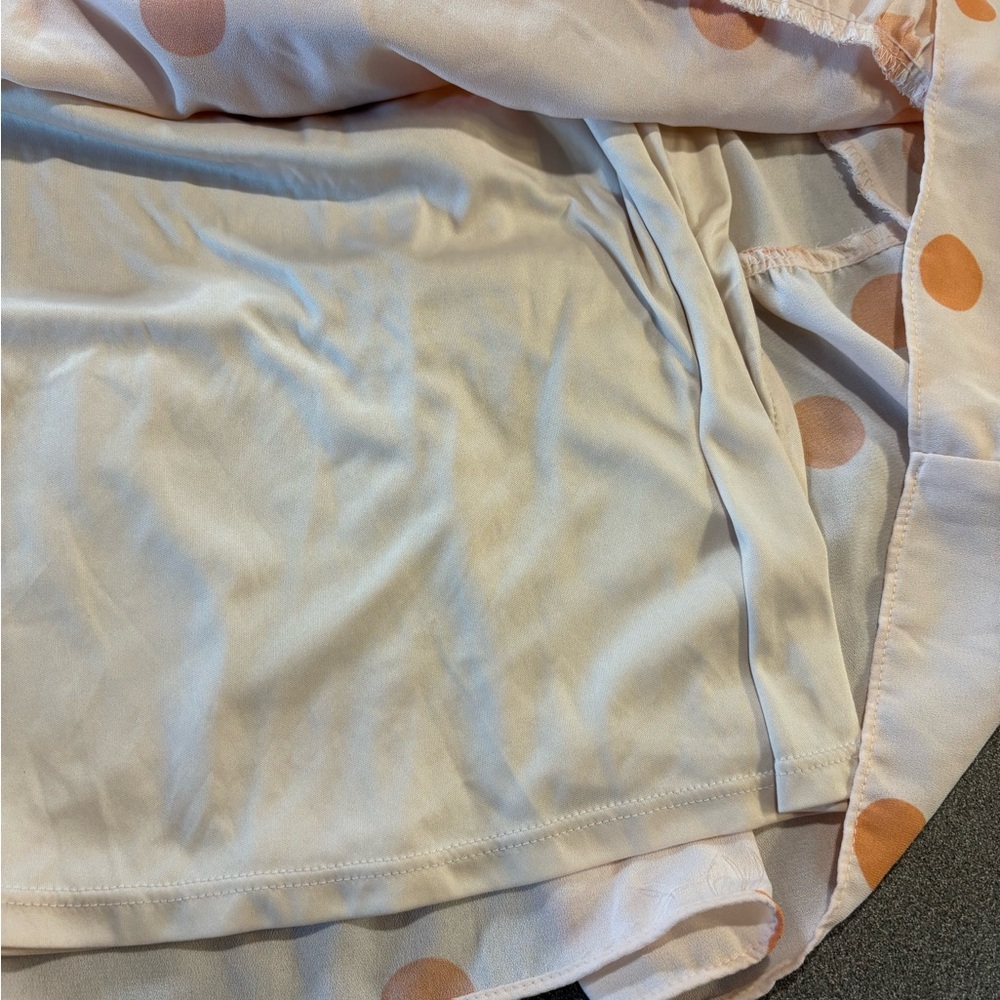 Lauren Conrad Faux Wrap Midi Dress XXL Womans peach‎ Polka Dot Flutter Sleeve - Picture 6 of 7